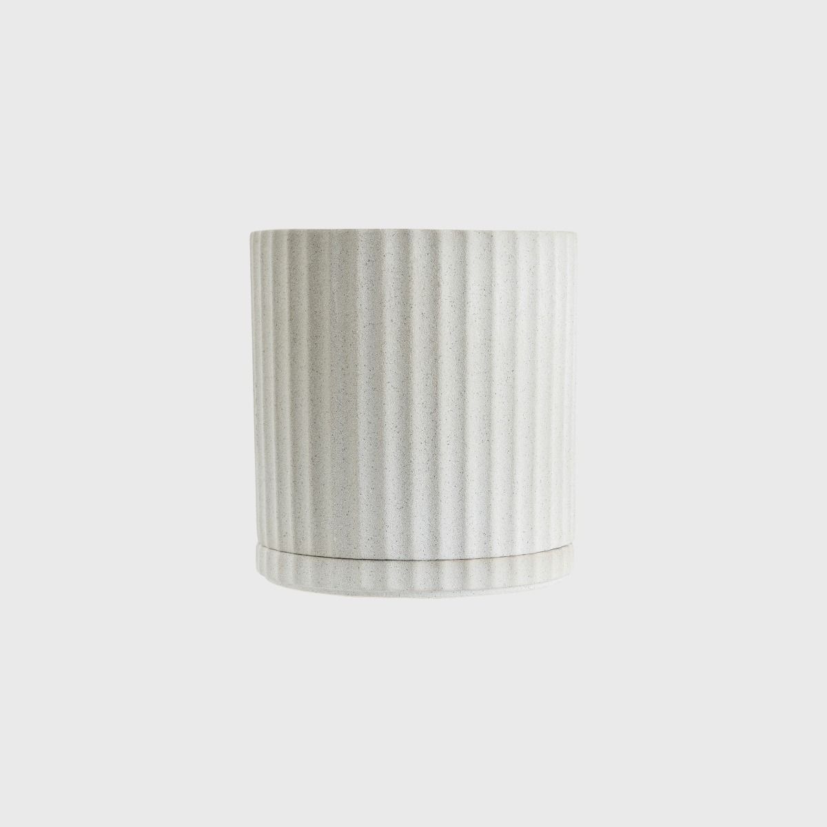 Athens Planter Sand – Ribbed Ceramic Pot with Saucer & Drainage
