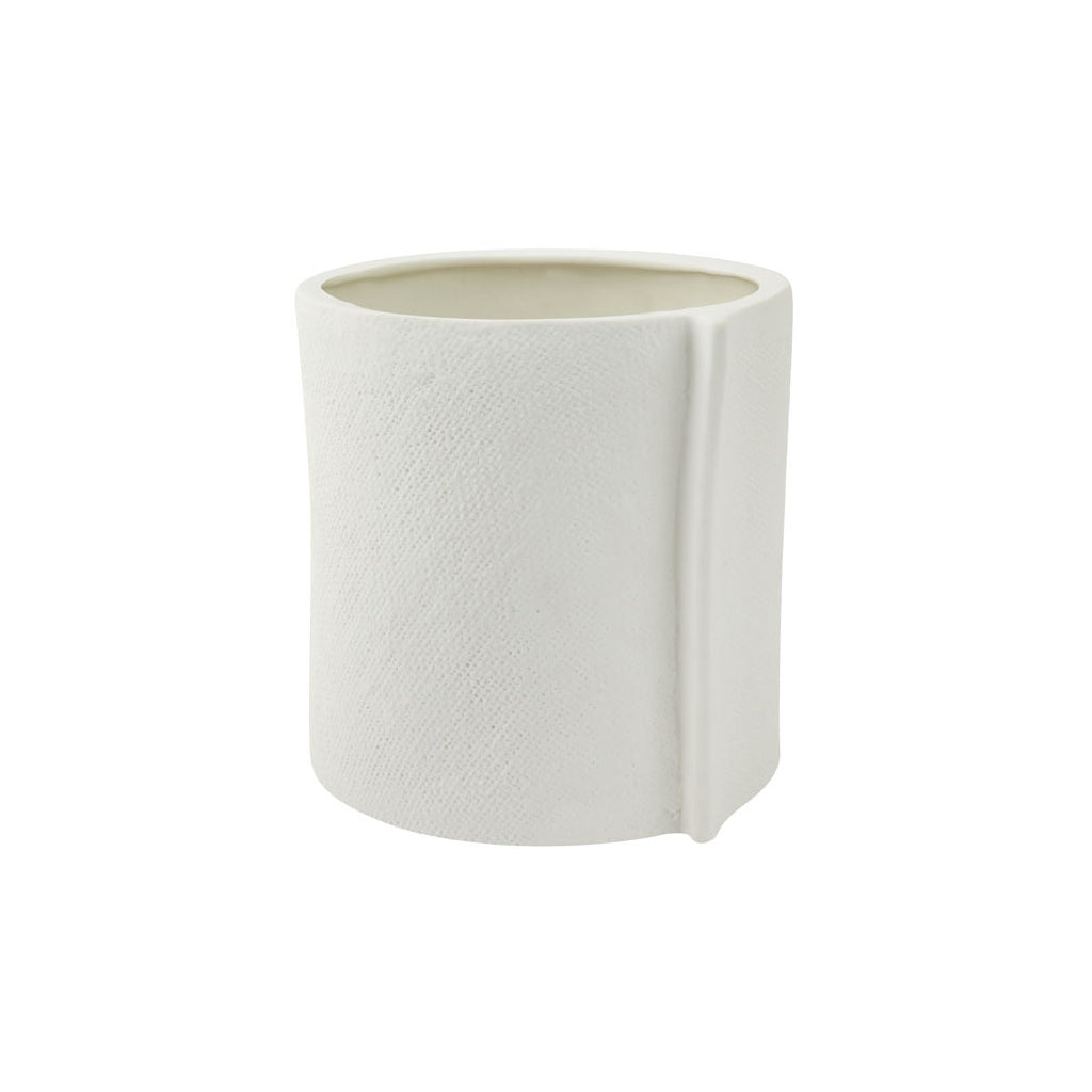 ZAKKIA Burlap Pot – Large White | Handcrafted Ceramic Planter with Linen Texture