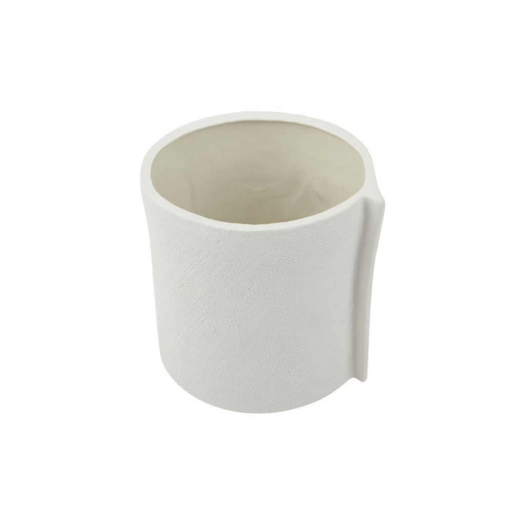 ZAKKIA Burlap Pot – Large White | Handcrafted Ceramic Planter with Linen Texture