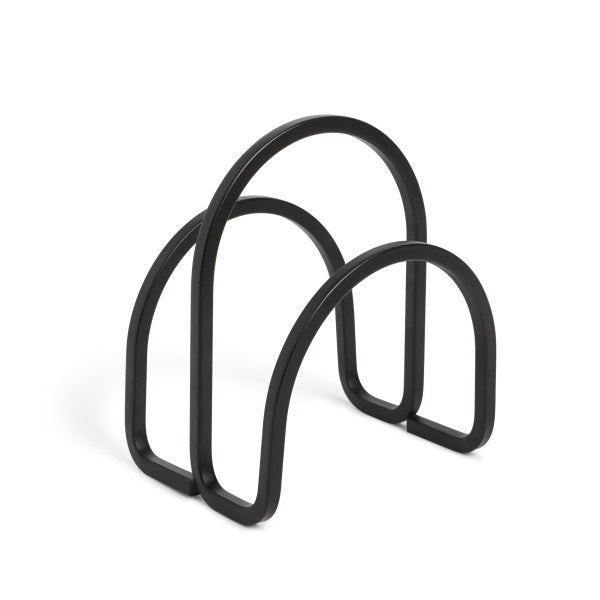 Umbra Squire napkin holder in black, curved wire arches on a white background