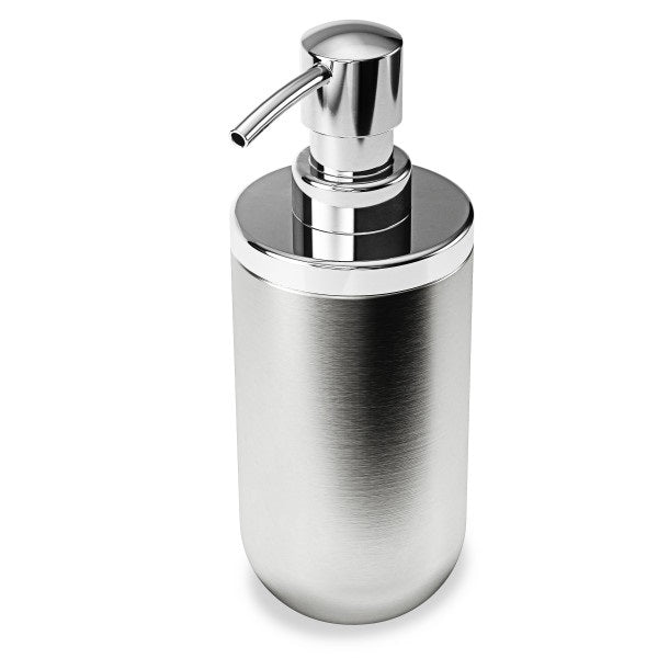 A modern Junip Soap Pump - Stainless Steel from the Umbra collection, displayed on a white background.