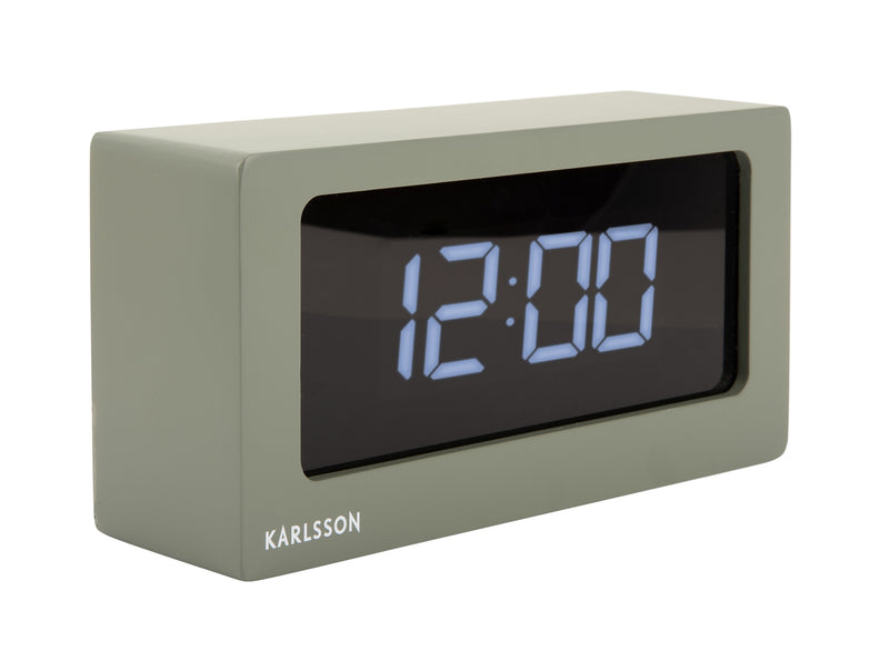 Aesthetically pleasing Scandinavian clock featuring the Karlsson brand and boxed LED display, available in various options.