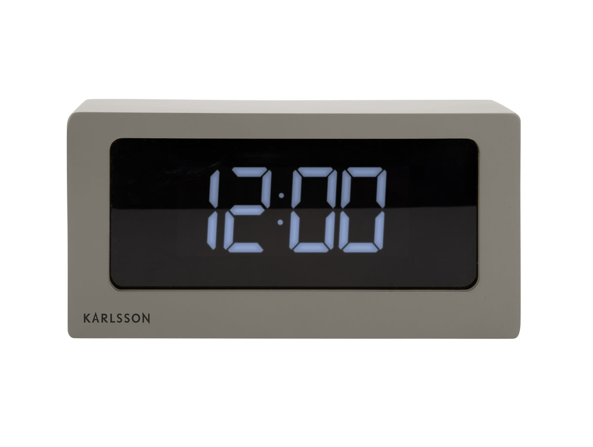 Karlsson Boxed LED Alarm Clock in warm grey, front view