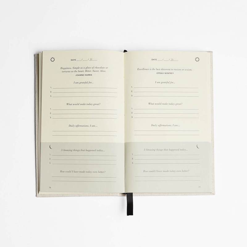 An Intelligent Change journal designed to enhance psychology with a blank page and an Intelligent Change pen, named The Five Minute Journal.
