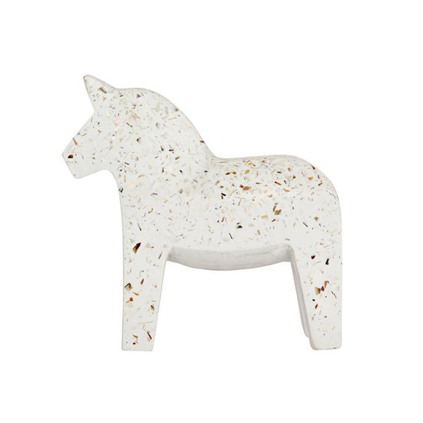 A Terrazzo Dala Horse - Seashell figurine on a white background with Zakkia.