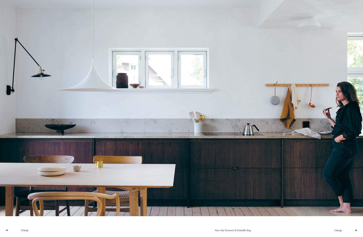 Still The Slow Home book page spread showing a slow living interior