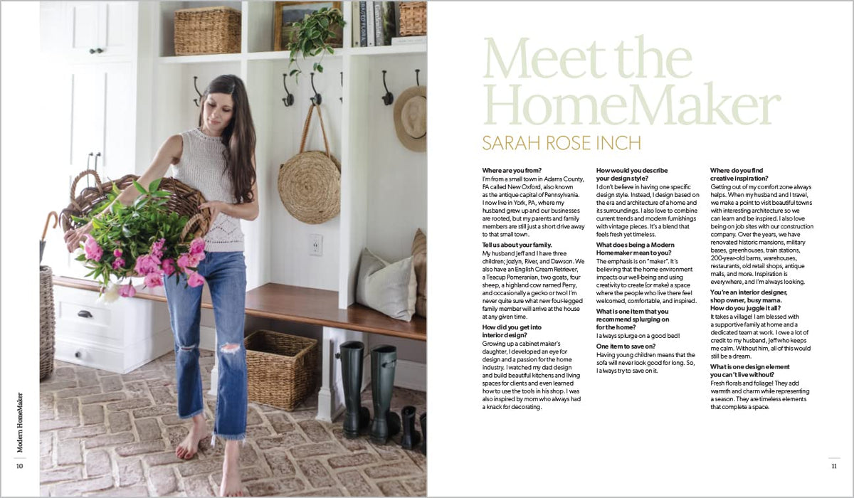 Modern HomeMaker page spread showing a styling project
