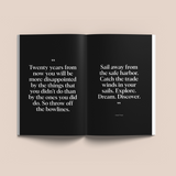 A black and white Visions & Actions Journal with a quote on it, inspiring visions and actions towards goals by Collective Hub.
