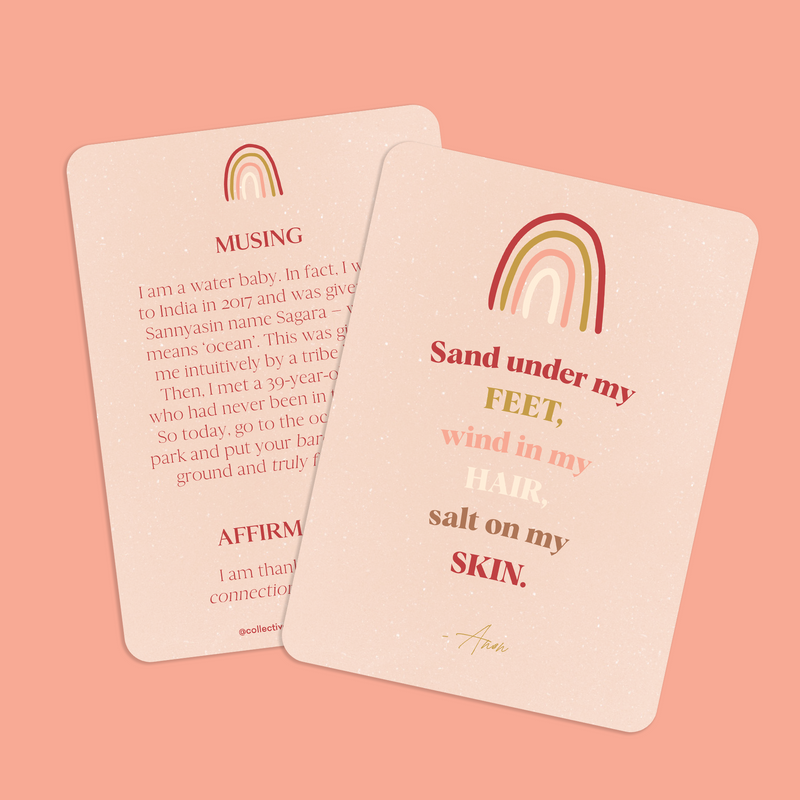 A set of Collective Hub's Affirmations to Guide Your Journey Box Card Set for a beach-oriented lifestyle.