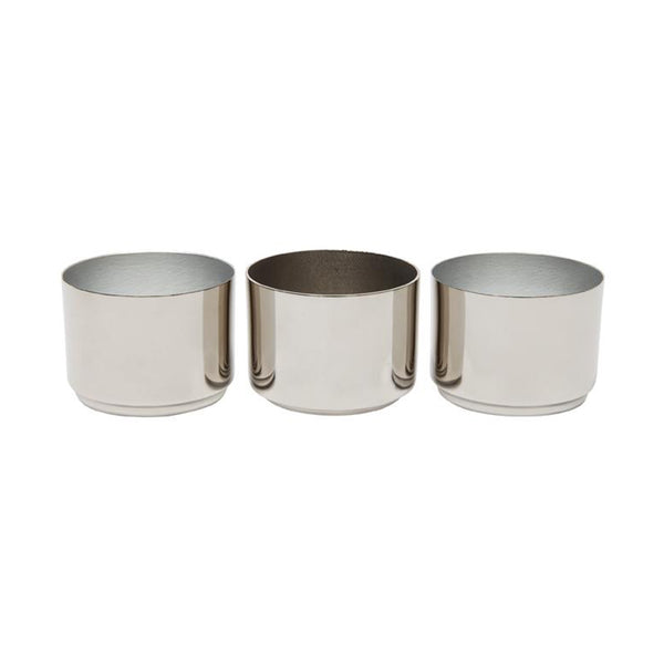 Three Zakkia Tealight Candle Holder - Set of 3 Silver on a white background.