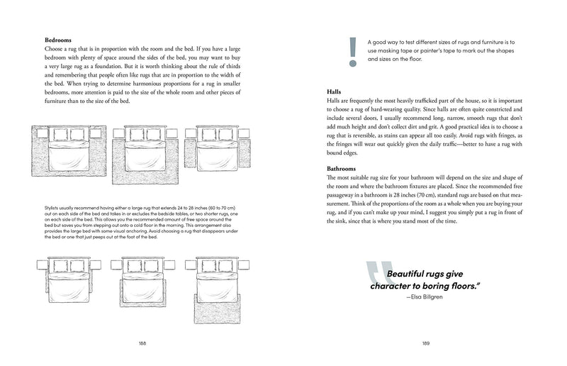 A page of "The Interior Design Handbook" by Frida Ramstedt showcasing the professional touch in interior design for a successful bed-making.