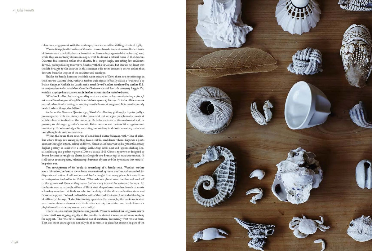 An original, white Perfect Imperfect | The Beauty Of Accident Age And Patina book adorned with a myriad of sea shells that adds to its unique beauty.