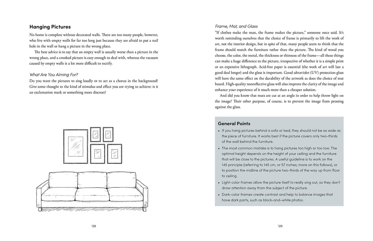 The Interior Design Handbook page spread showing sofa and seating layouts
