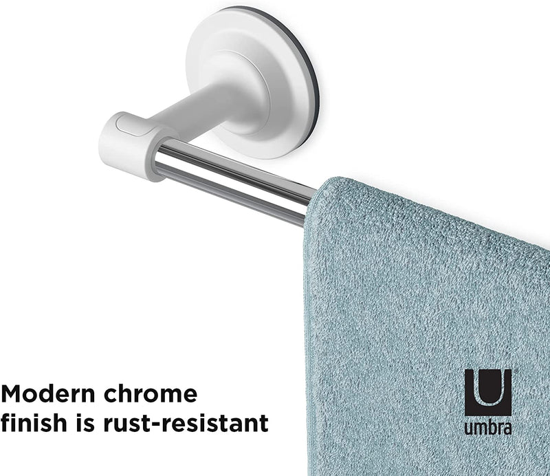Modern chrome finish Umbra Flex Sure-Lock towel holder.
