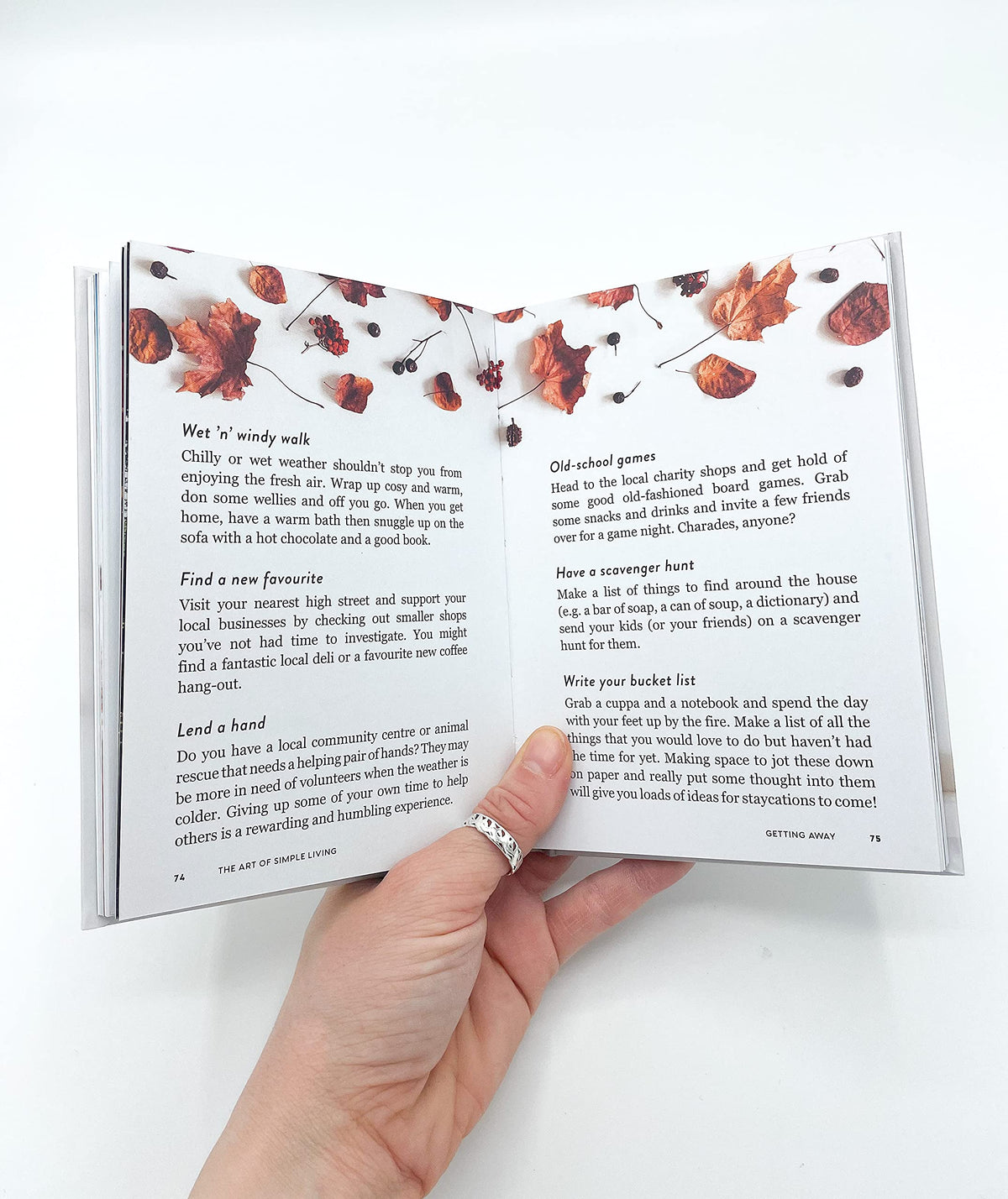 The Art of Simple Living page spread showing mindfulness advice