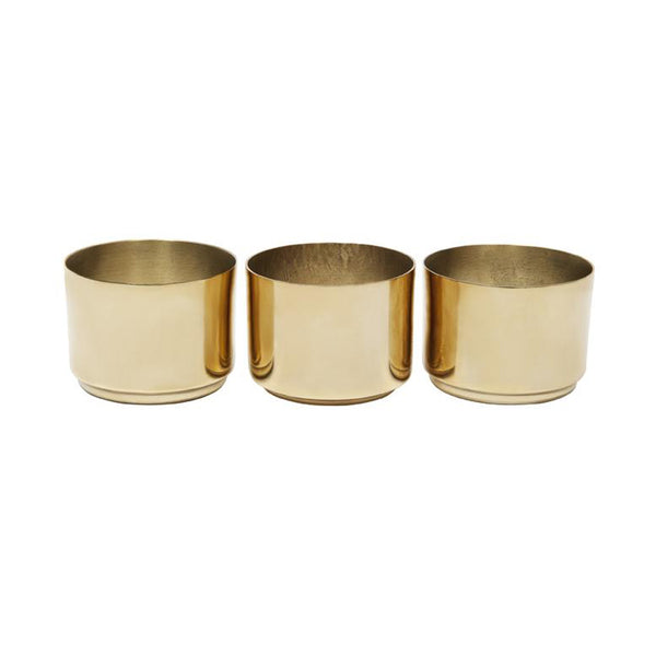 Three Tealight Candle Holders - Set of 3 Brass by Zakkia on a white background.