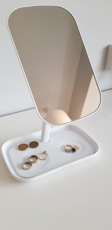 A white Flux Home make-up mirror with a storage tray.