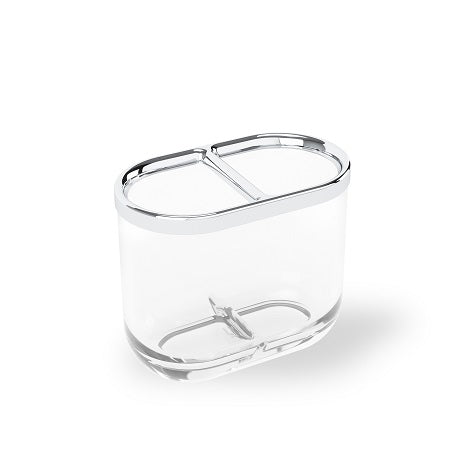 An Umbra Junip Toothbrush Holder - Chrome / Clear, from the Junip collection, designed to hold toothbrushes.
