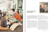 A spread from a magazine with a family enjoying Al Fresco | Inspired Ideas for Outdoor Living around a table, surrounded by family and friends.
