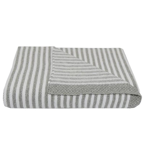 Knitted Stripe Blanket (Grey/White)