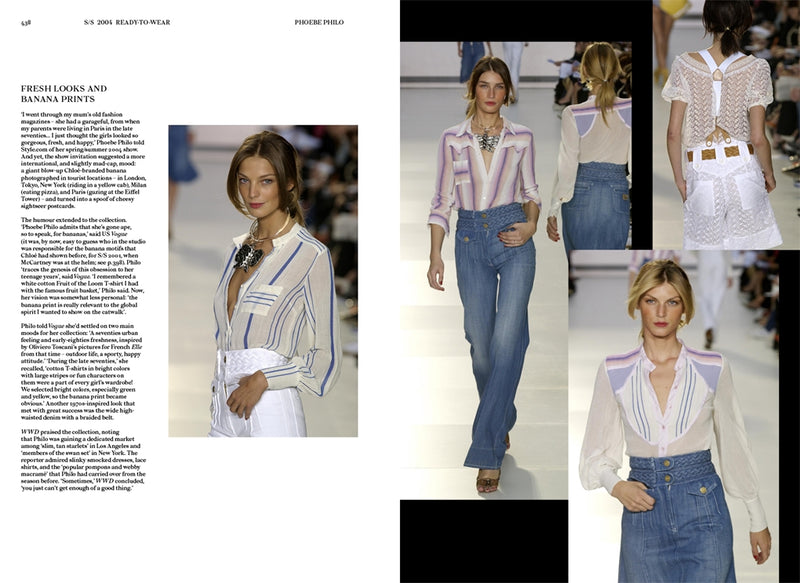 A fashion spread with models showcasing CHLOE CATWALK: The Complete Collections by Books on the runway.