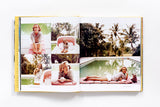 An open book, "Slim Aarons: Women" by Books, with pictures of a woman laying on a bed.