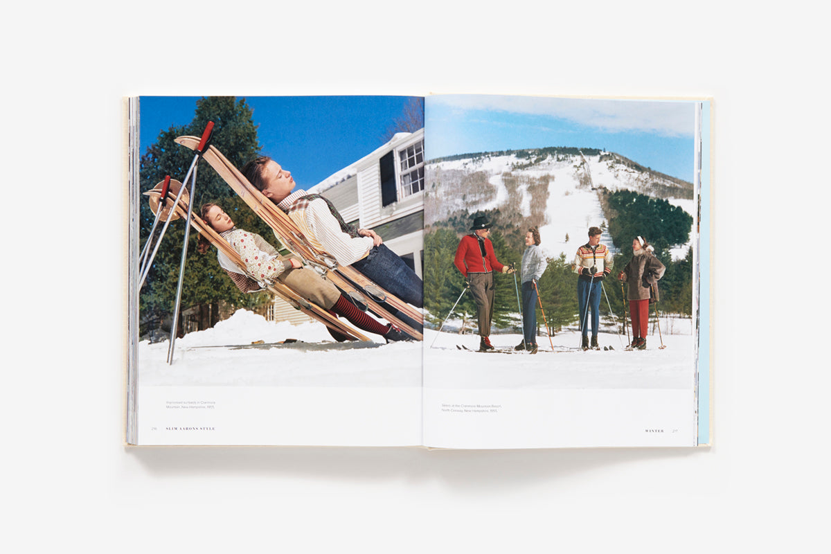 Slim Aarons Style page spread showing skiers