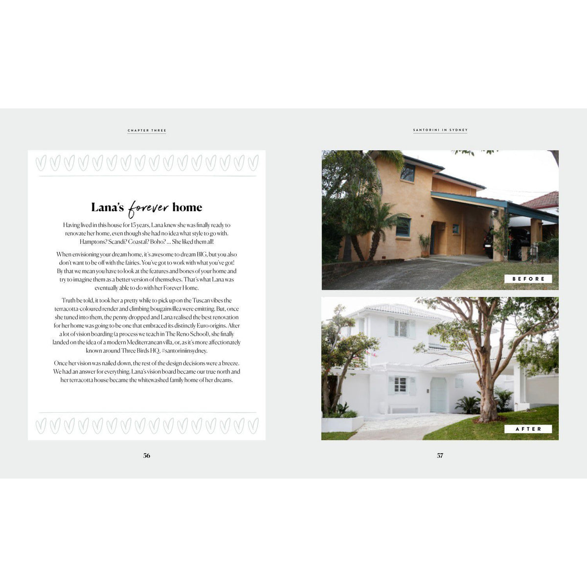 Page spread from Three Birds Renovations covering a house renovation
