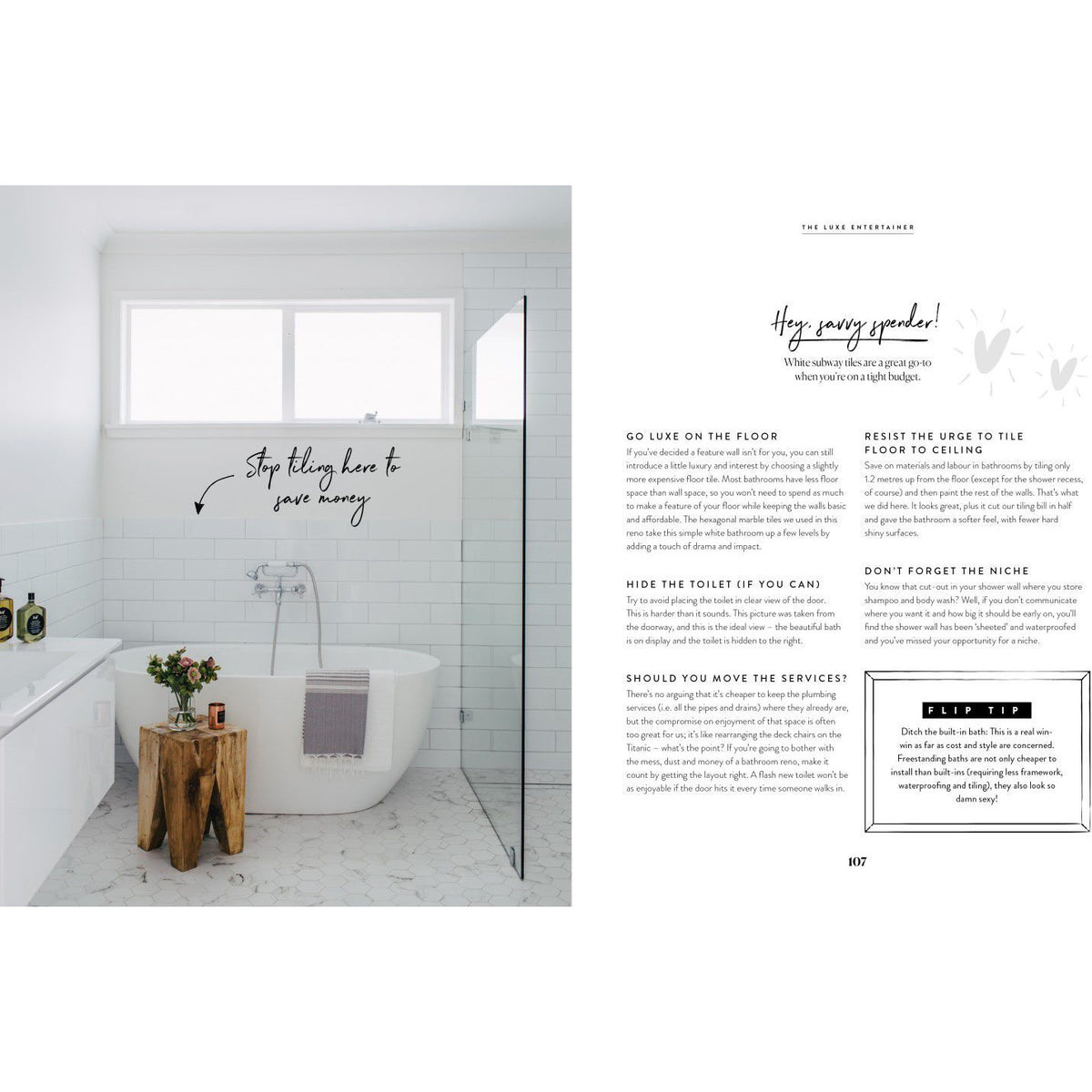Page spread from Three Birds Renovations with bathroom renovation inspiration