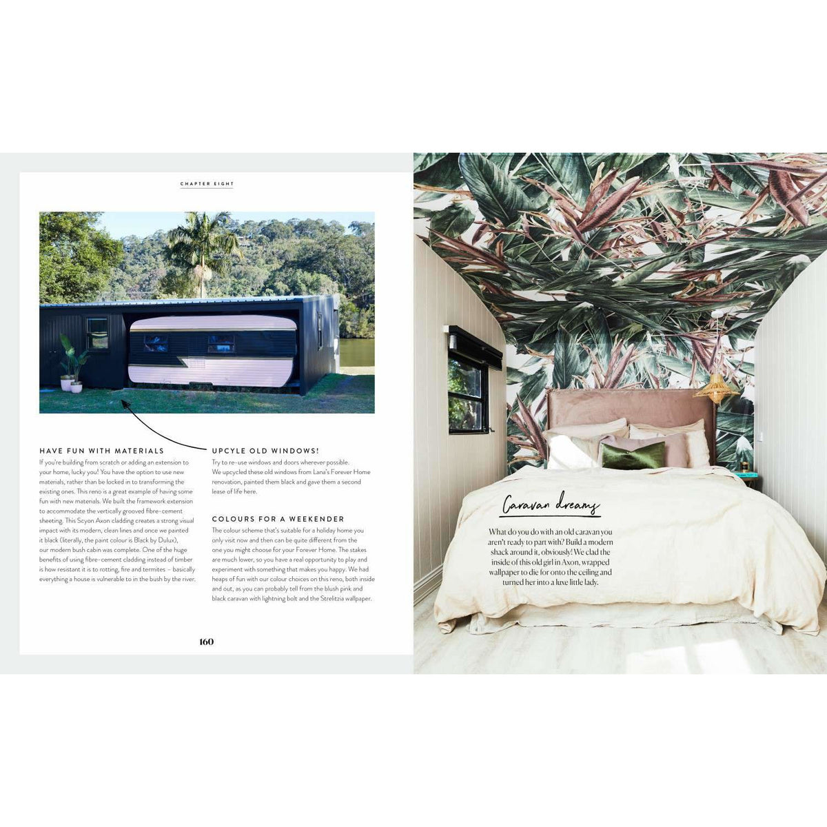 Tropical-themed bedroom featured in the Three Birds Renovations book