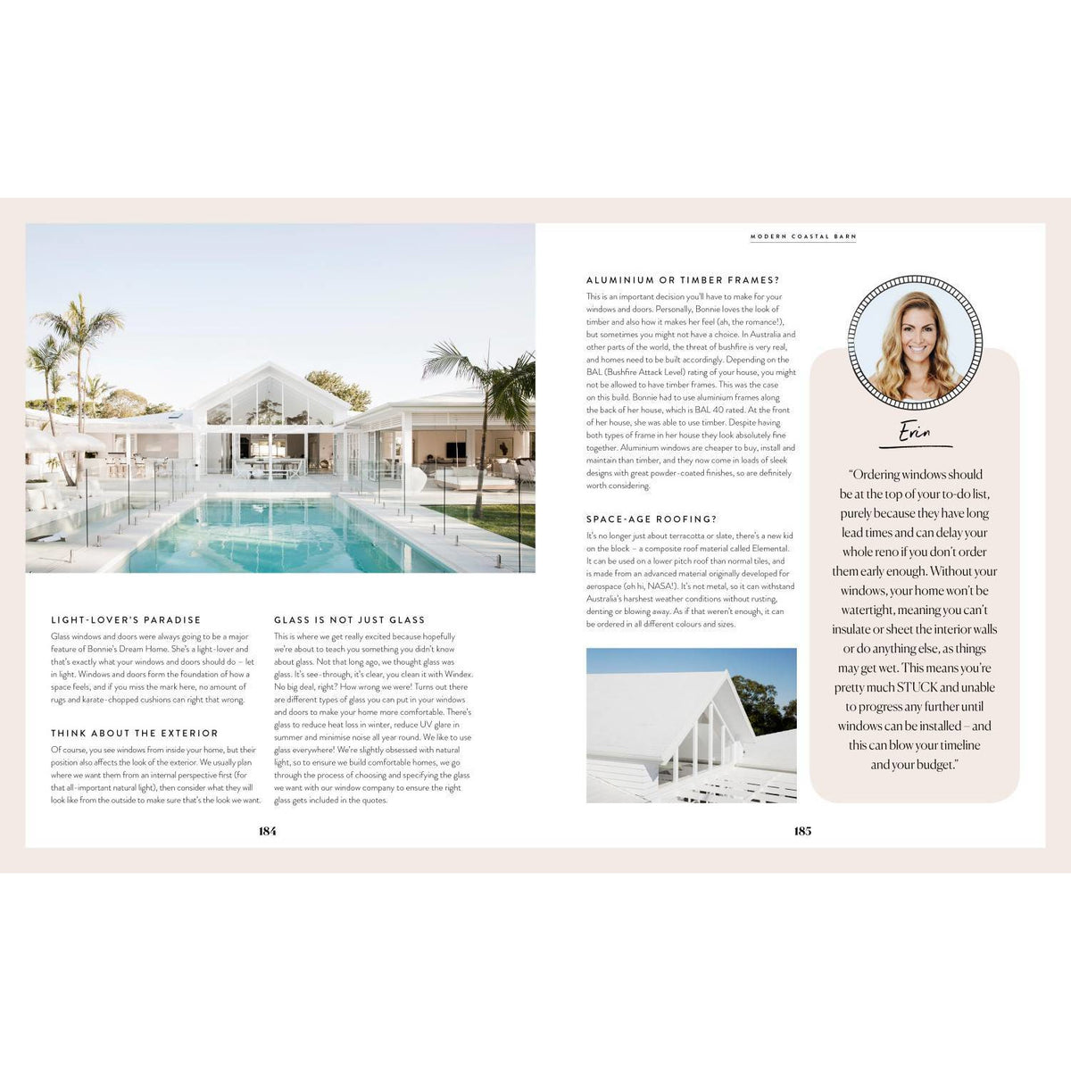 Page spread from Three Birds Renovations featuring a renovated pool area