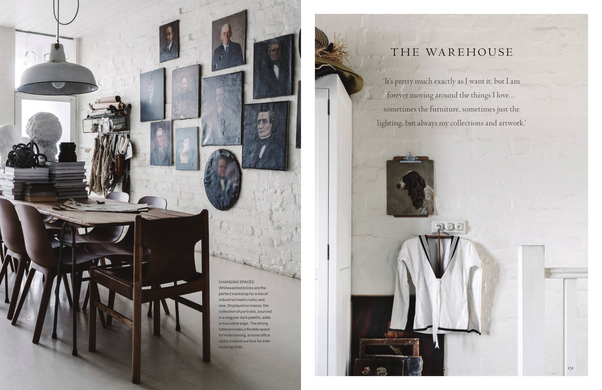 Curate spread on The Warehouse, a dining room with a wall of portraits and a white jacket on a hook