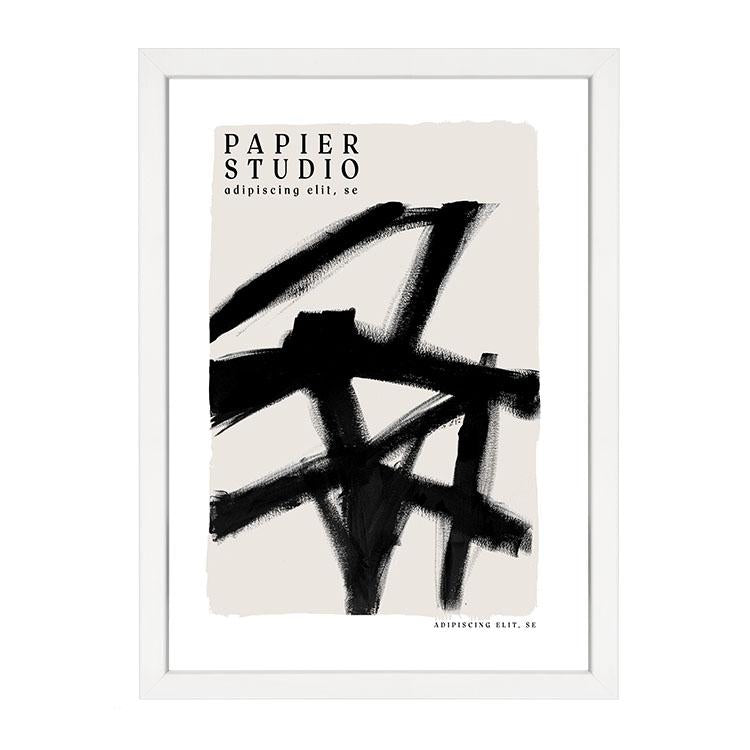 Abstract studio wall art print in black by Papier HQ framed in black