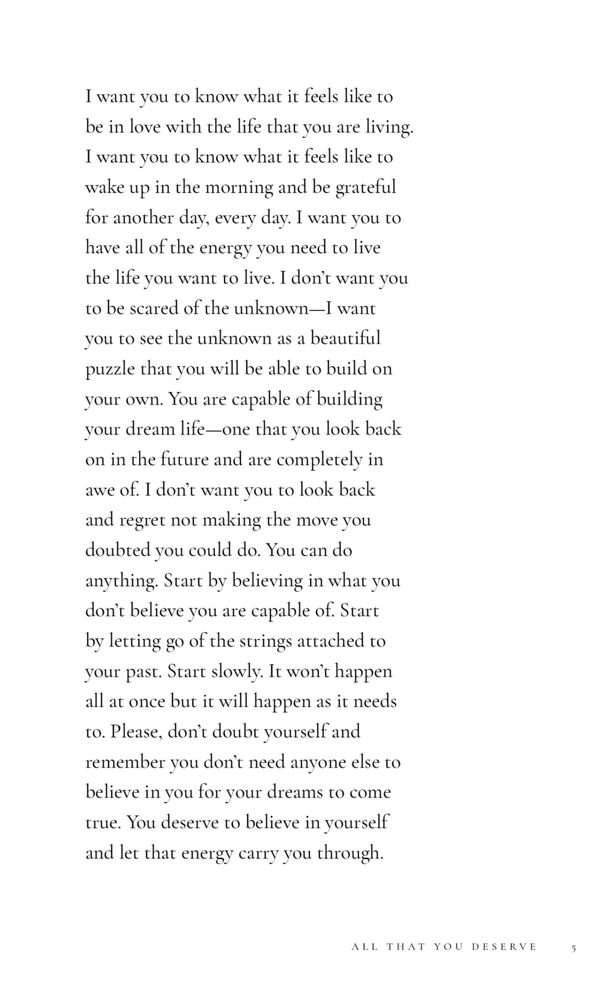 A beautifully designed page from the "All That You Deserve | Jacqueline Whitney" book by Thought Catalog with an inspiring quote.