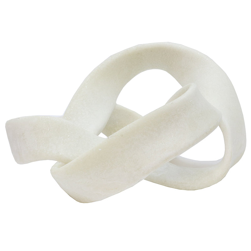 A Tang Sculpture by Flux Home, a white plastic ring on a white background with dimensions.