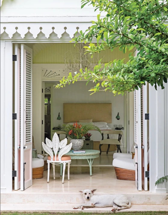 Island Whimsy page spread showing a guest house interior