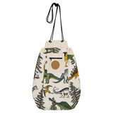 A Dino Raw Printed bag with Play Pouch design, featuring dinosaurs and trees.