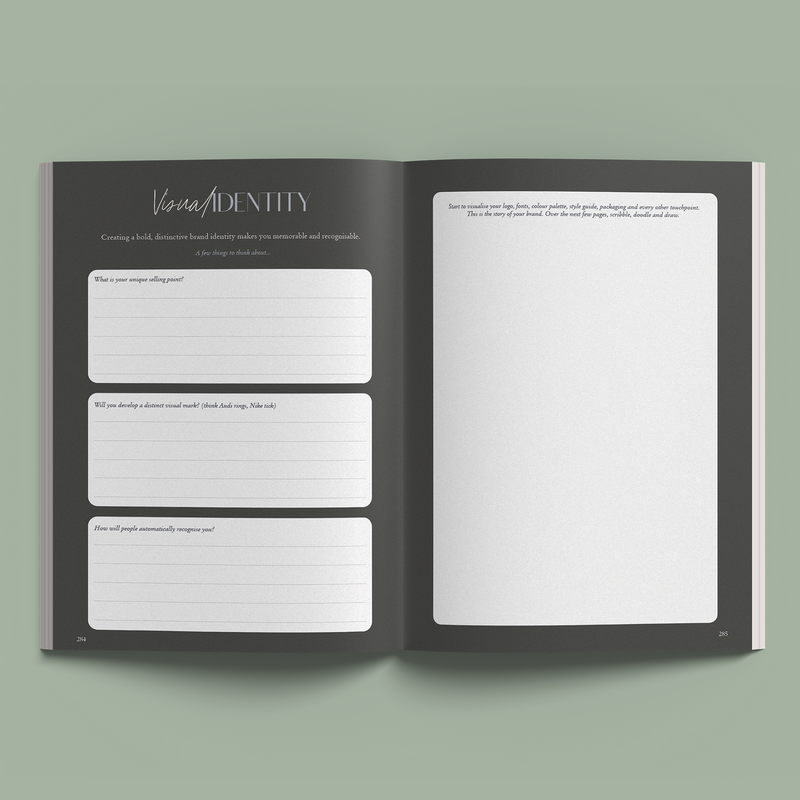 Collective Hub's Startup to Scale Up Business Plan Journal, a black and white book with a blank page.