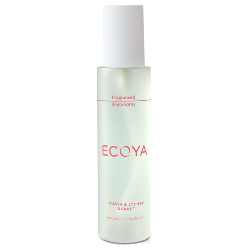 Ecoya Fragranced Room Spray, a design-forward home fragrance in a white bottle on a white background, perfect for gifting.