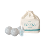 Scandinavian-inspired Ecoya Laundry | Dryer Ball Set with fragrant white balls and a bag, perfect for gifts.