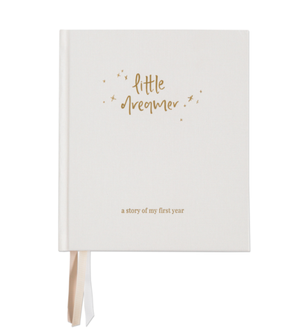 A perfect baby shower gift - a white Little Dreamer | Baby Journal | CLOUD CREAM diary with the words Emma Kate Co on it.