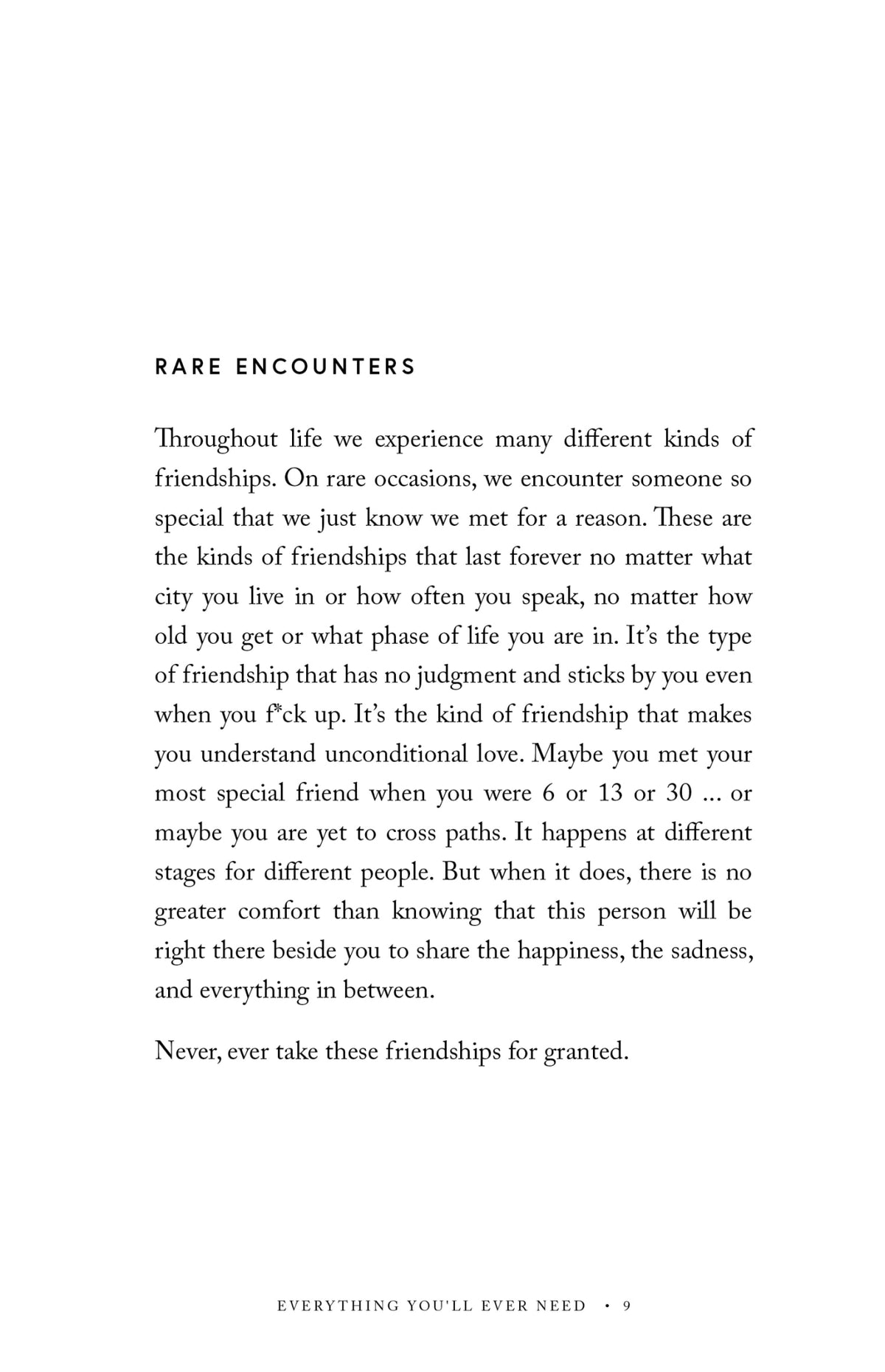Passage on friendship from Everything You'll Ever Need by Charlotte Freeman