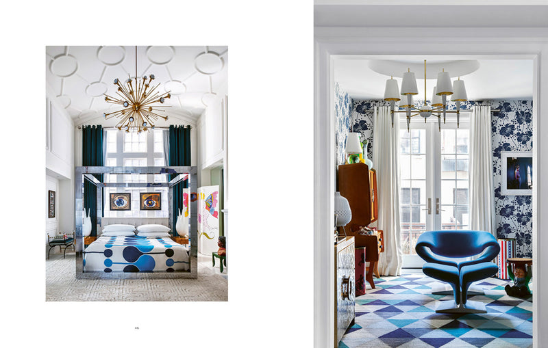 An image of a room with a blue chair and the Resident Dog Volume 2 | Nicole England chandelier.