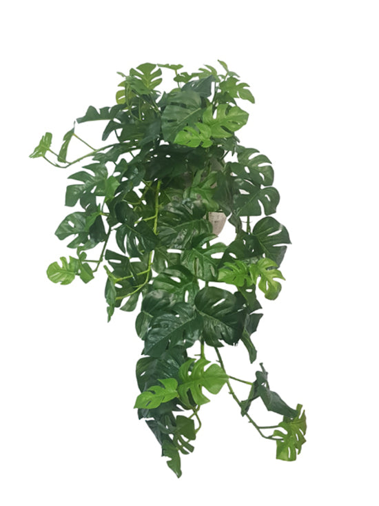 An Artificial Flora Real Touch Split Philo Hanging Bush installation featuring artificial greenery on a white background.