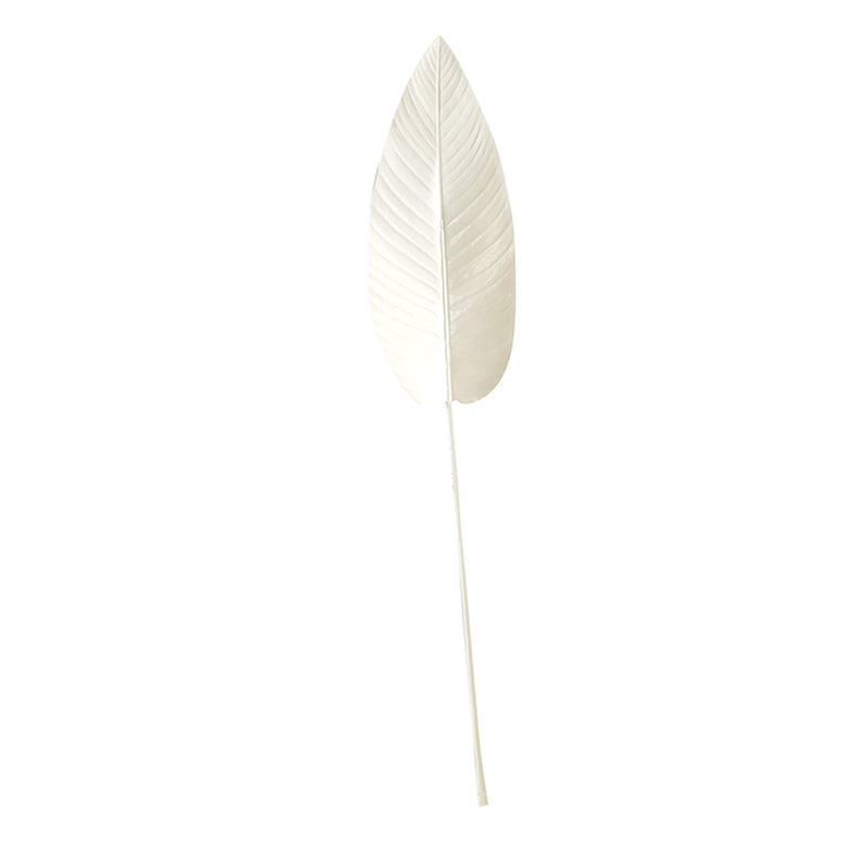 An Artificial Flora White Canna Leaf on a stick against a white background.