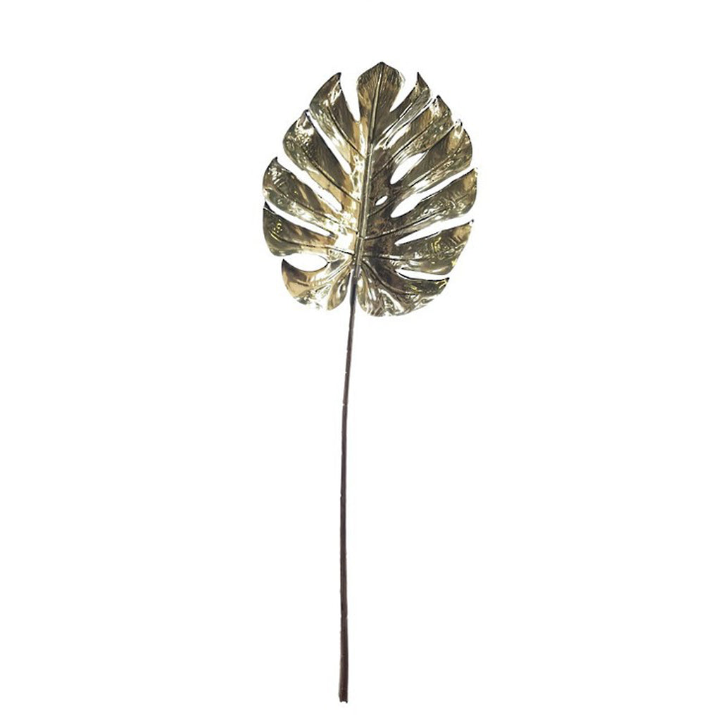 An Artificial Flora White Split Philo Leaf on a stick with a white background, perfect for adding a touch of floral styling to any space.