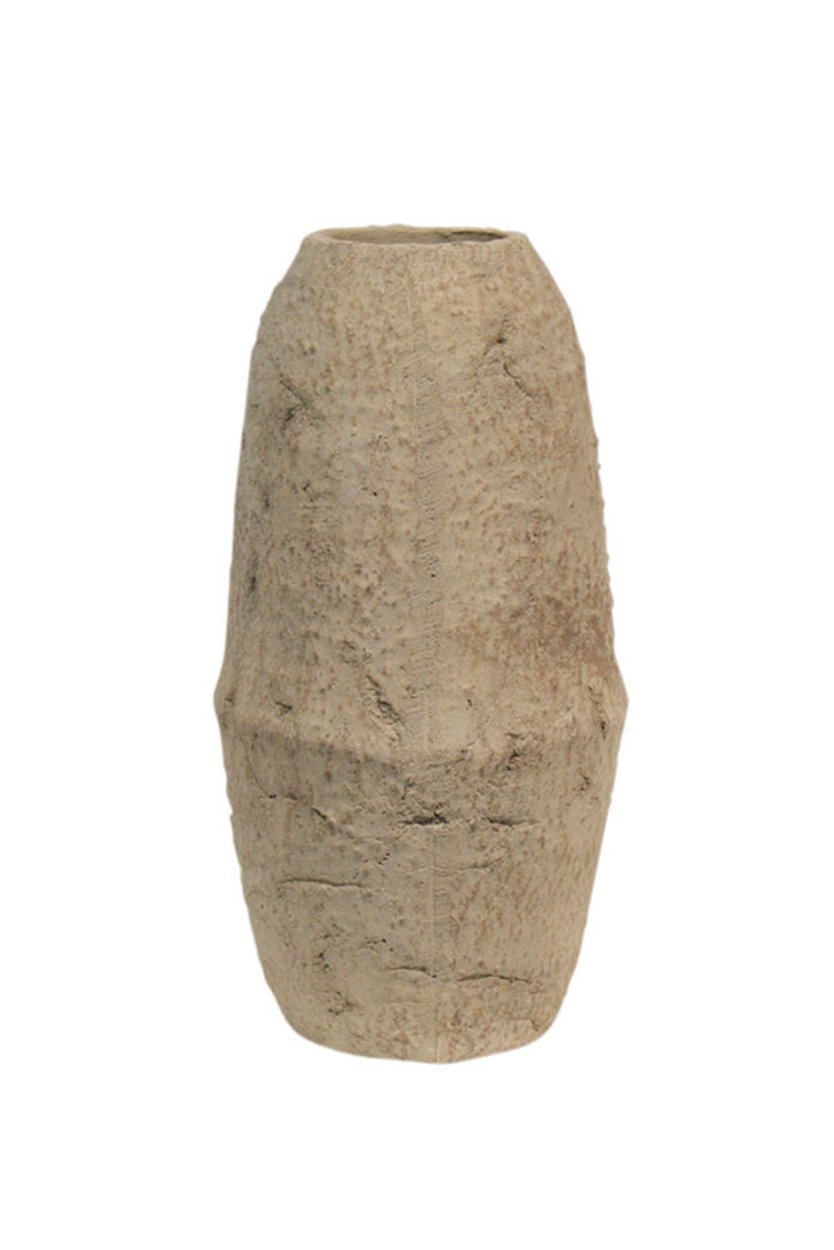 Caru vase in sand toned terracotta, a tall tapered body with a rough unglazed surface