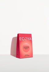 Ecoya Car Diffuser - Various Fragrances in a box on a white surface with fragrance pods.