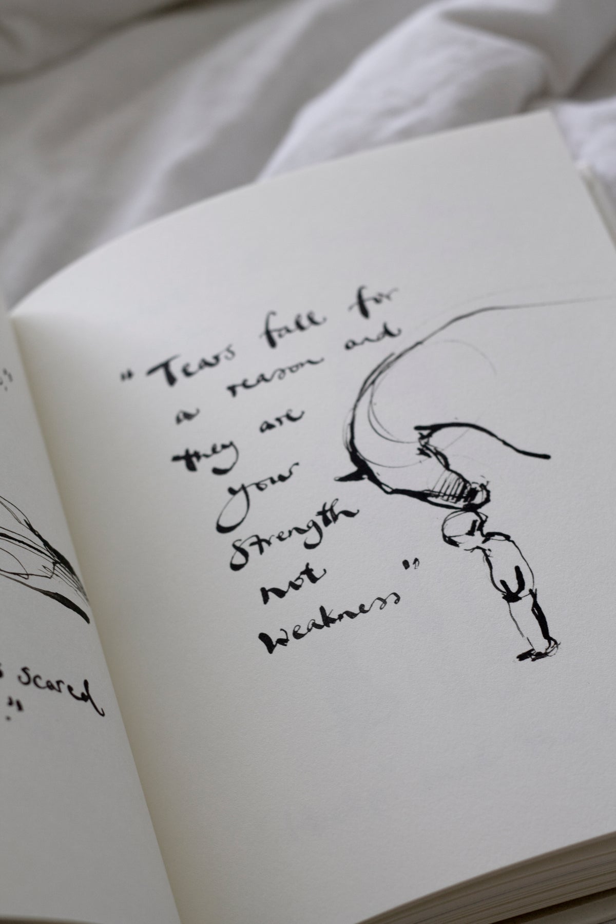 An open Charlie Mackesy | The Boy, The Mole, The Fox and The Horse book with a drawing of a bird on it.