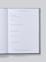 An open IVF JOURNAL | Grey with writing on it, containing weekly meal plans for the journey to IVF and treatment monitoring from Write To Me.